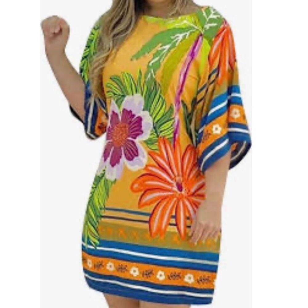 Chicme Bright Yellow Floral Mini Dress with Tropical Print
